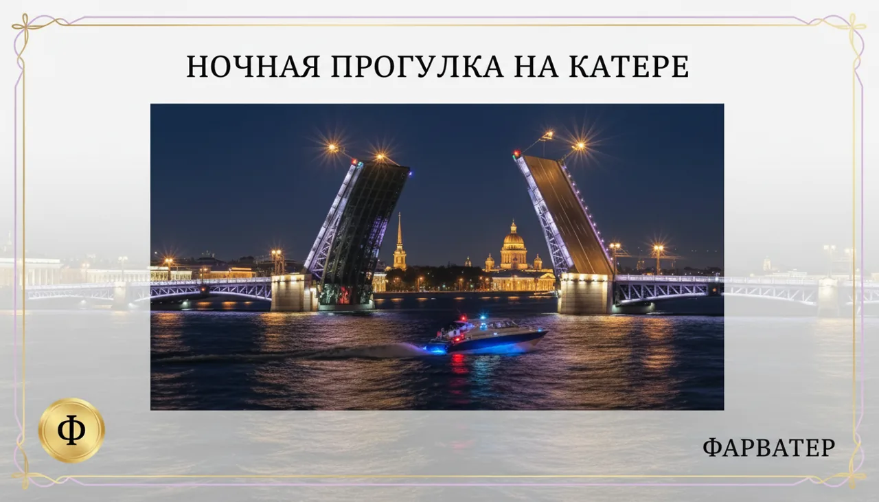 Развод мостов на катере ночью